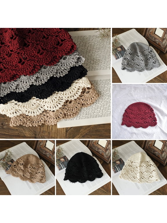 Ladies Hat Hollow Out Lace Soft Manual Crochet Knitted Soft Elastic Breathable Decorative Women Beanie Anti-slip Cap