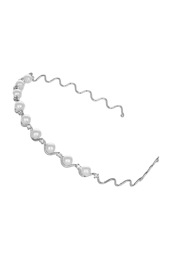 Lady Wavy Headband Non-slip Shiny Faux Pearl Narrow Band Anti-rust Hair Decoration Elastic Party Prom Lady Hair Hoop Hair Accessories