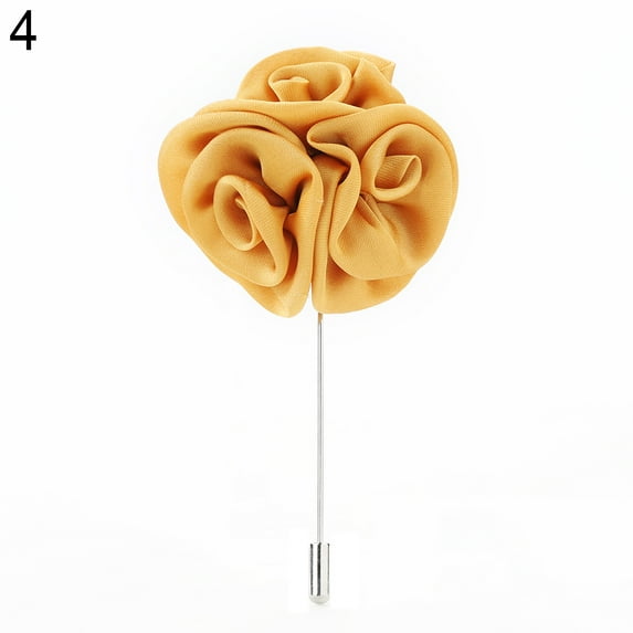 Yesbay Lapel Rose Flower Boutonniere Stick Brooch Pin Corsage Wedding Jewelry Gift-Gold
