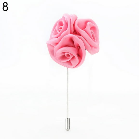 Yesbay Lapel Rose Flower Boutonniere Stick Brooch Pin Corsage Wedding Jewelry Gift-Pink