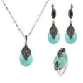 thumbnail image 1 of Yesbay Leaf Water Drop Faux Turquoise Pendant Necklace Ring Earrings Women Jewelry Set,Blue US 7, 1 of 7