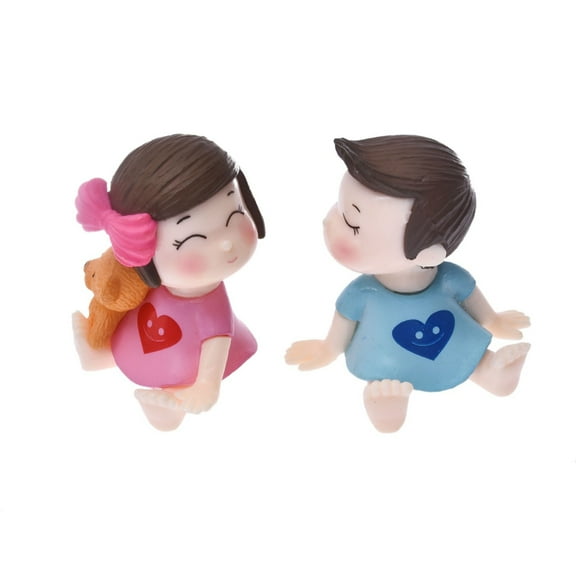 Yesbay Lovers Ornaments 2Pcs Cute Bow Girl Boy Lovers Mini Dollhouse Micro Landscape Miniature Ornaments