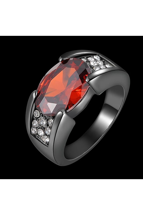Man Cool Big Red Rhinestone Inlaid Finger Ring Jewelry Gift Size 8-12-8