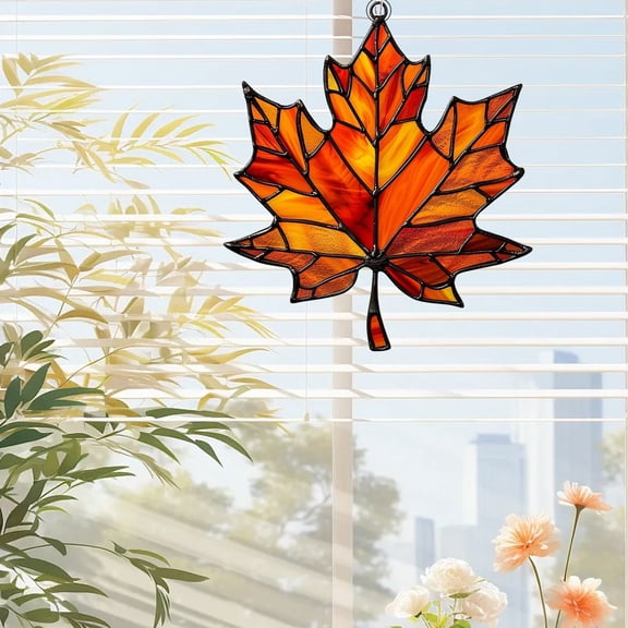 Yesbay Maple Leaf Acrylic Pendant 3.9inch Window Wall Hanging Ornament Fall Maple Panel Suncatcher for Harvest Thanksgiving Autumn Party