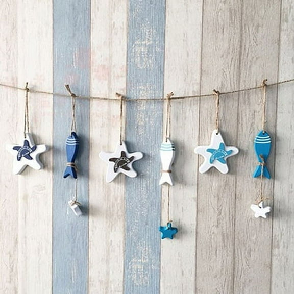Yesbay Mediterranean Nautical Wall Decor Hanging Craft Wooded Fish Starfish Ornament,Wooden Ornament