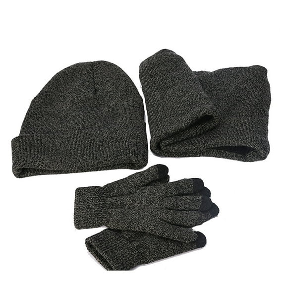 Yesbay Men Autumn Winter Warm Knitted Fluffy Woolen Hat Plush Gloves Scarf Set