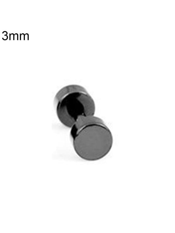 Men Cool Punk Round Black Stainless Steel Ear Stud Piercing Earrings 3mm - 14mm-Black