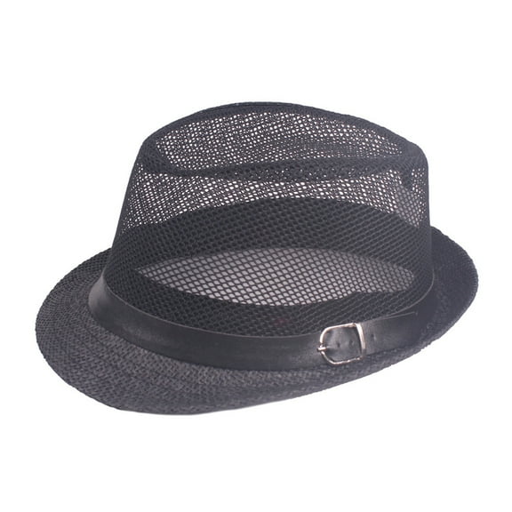 Yesbay Men Fedora Wide Brim Mesh Spring Summer Pure Color Low-profile Sunshade Hat for Outdoor
