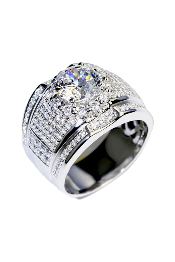 Men Rhinestone Silver Plated Wedding Engagement Finger Ring Jewelry,Silver