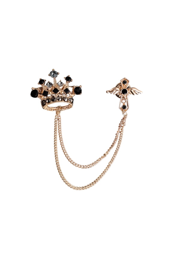 Men Suit Coat Brooch Rhinestone Crown Brooch Tassel Lapel Pin Badge Formal Occasion Business Corsage Clothes Jewelry