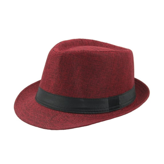 Yesbay Men Wide Brim Fedora Felt Hat Panama Cap Boater Summer Beach Sunhat Red