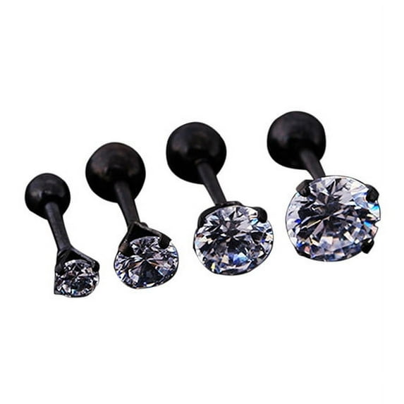 Yesbay Men Women Rhinestone Cartilage Tragus Bar Helix Upper Ear Earring Stud Jewelry-Black White Diamond