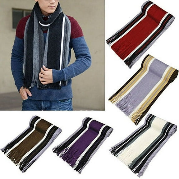Yesbay Men's Classic Acrylic Shawl Winter Warm Long Fringe Striped Tassel Scarf Claret