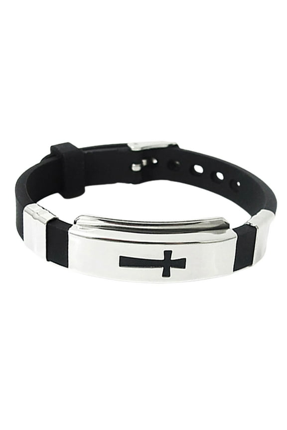 Men's Women's Stainless Steel Bracelet Cross Black Rubber Bangle Lovers Jewelry-