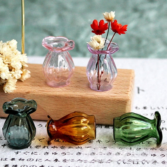 Yesbay Mini Glass Flowerpot Vase DIY Furniture Toys Dollhouse Miniature Accessories,Clear
