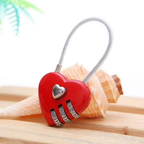 Yesbay Mini Heart Shape 3 Code Resettable Luggage Suitcase Bag Travel Lock Padlock,Combination Padlock-Red