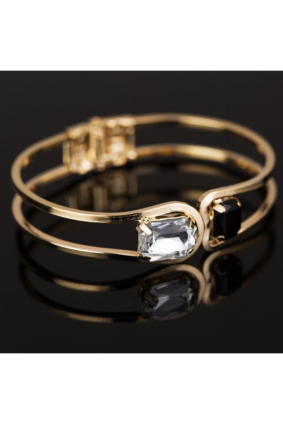 Modern Lady Golden Tone Rhinestone Charm Bracelet Cuff Bangle Jewelry-Golden