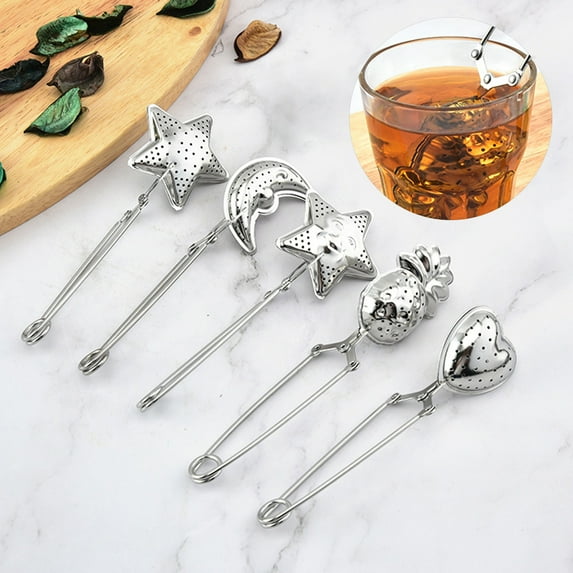 Yesbay Moon Shaped Stainless Steel Tea Bag Strainer Mesh Reusable Filter Infuser Pincer,02#