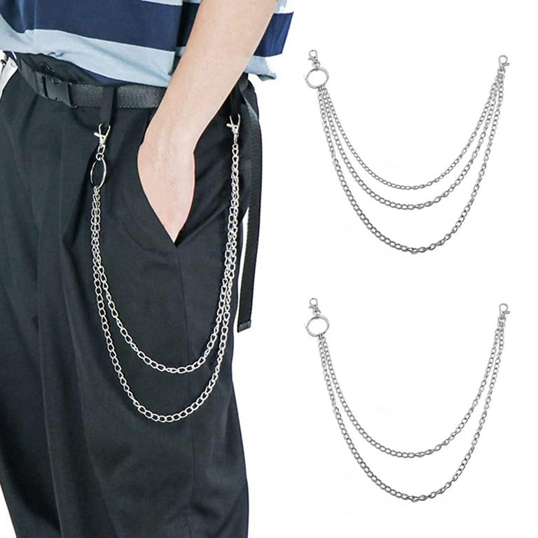 anezus 2Pcs Chain Belt Set, Wallet Chain, Pants Chain, Pocket Chain with  Keyring for Pants Belt Jeans Wallets and keys (16” & 20”)