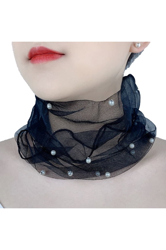 Neck Collar Faux Pearls Decor Elastic Organza Lace Scarf Elegant Multi-functional Elastic Neck Wrap