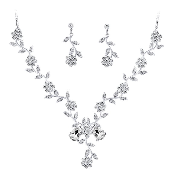 Yesbay Necklace Earring Set Rhinestone Decor Flower Shape Hollow Out Adjustable Hanging Earrings High-end Bride Jewelry Wedidng Party Prom Necklace Earring Set