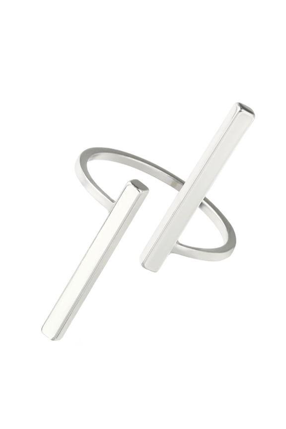 Opening Ring Adjustable Double Bar Geometric Ring Women Men Jewelry-Silver