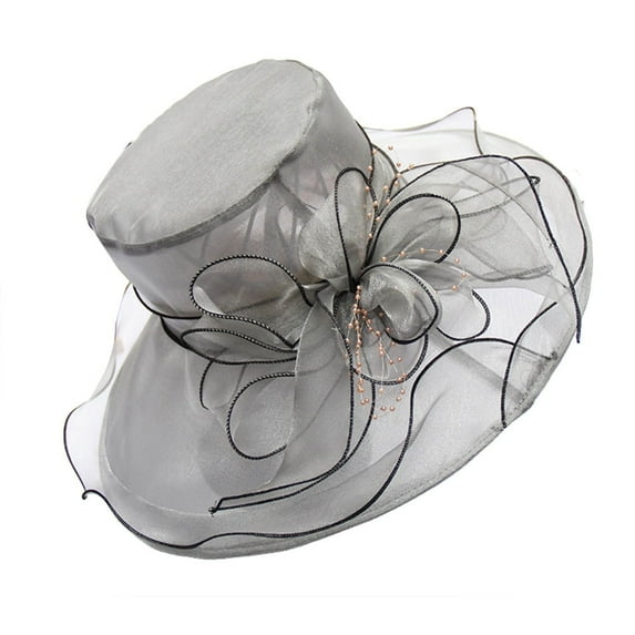 Yesbay Organza Wide Brim Church Fascinator Lady Tea Party Sun Hat Grey
