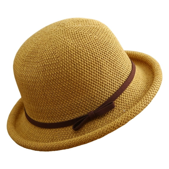 Yesbay Outdoor Hat Round Top Rolled Edge Trendy Soft Daily Wear Lightweight Weave Design Fisherman Hat Summer Accessories