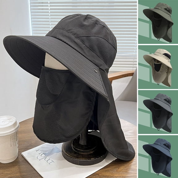 Yesbay Outdoor Hat Scarf Breathable Neck Protective Wide Brim Unisex Anti slip Full Windproof Fixed Strap Fishing Camping Cycling Fisherman Hat Scarf Headwear