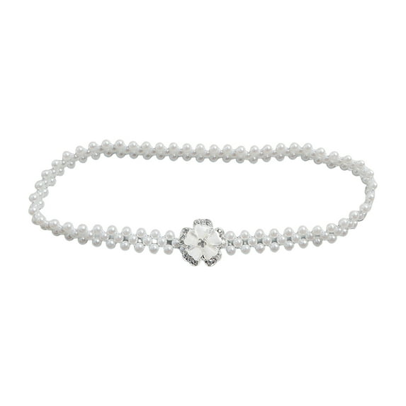 Yesbay Pearl Belt for Women Rhinestone Floral Pearl Decorative Waist Chain Sweet Dress Elastic Belt Elegant Party Accessory