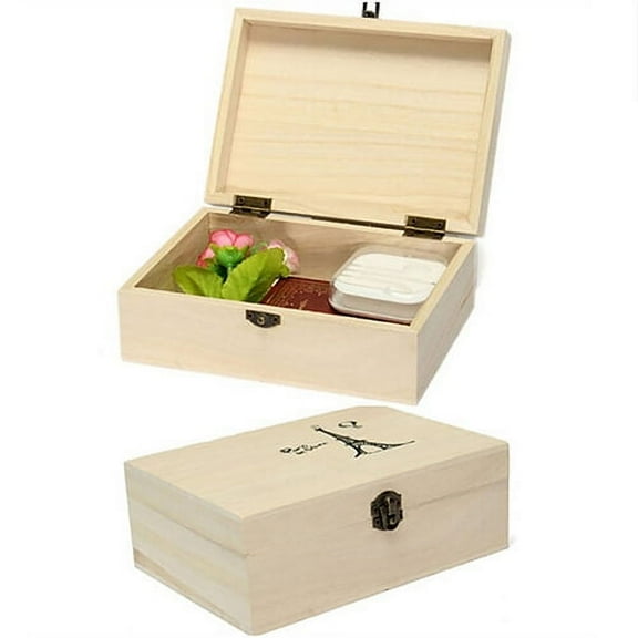 Yesbay Plain Unpainted Natural Wooden Tool Storage Box Memory Small Chest Craft Box-