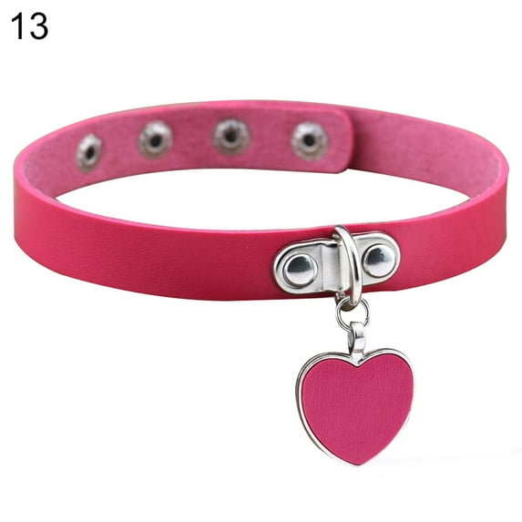 Yesbay Punk Gothic Women Love Heart Pendant Faux Leather Choker Collar Necklace Bracelet-Rose Red