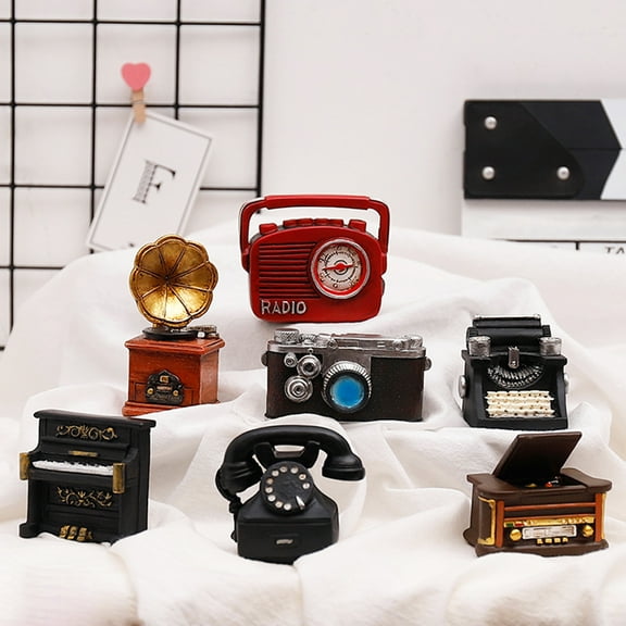 Yesbay Retro Mini Figurines Display Mold Resin Phone Camera Typewriter Home Ornament