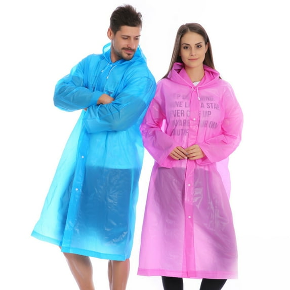 Yesbay Reusable Unisex Waterproof Thick Hooded Buttons Outdoor Raincoat Poncho,Black