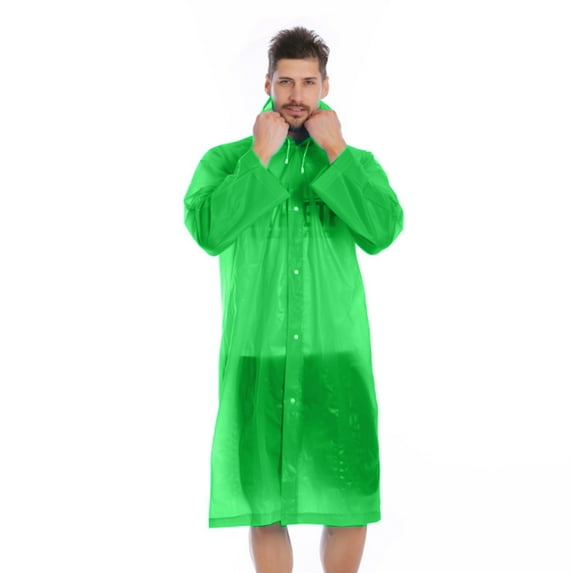 Yesbay Reusable Unisex Waterproof Thick Hooded Buttons Outdoor Raincoat Poncho,Green