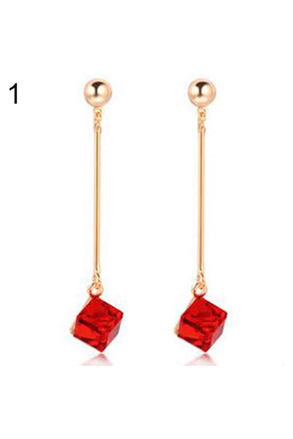Rhinestone Long Dangle Eardrop Women's Wedding Party Banquet Earrings Jewelry-Red