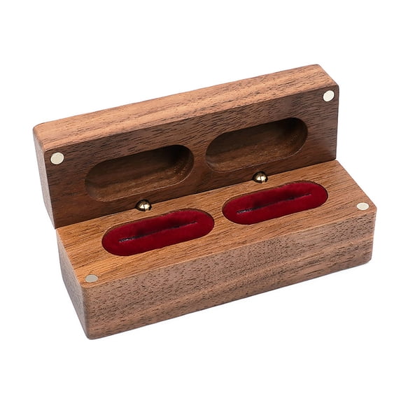 Yesbay Ring Box Wooden Ring Holder Box Soft Lining Double Ring Storage Case for Proposal Engagement Wedding