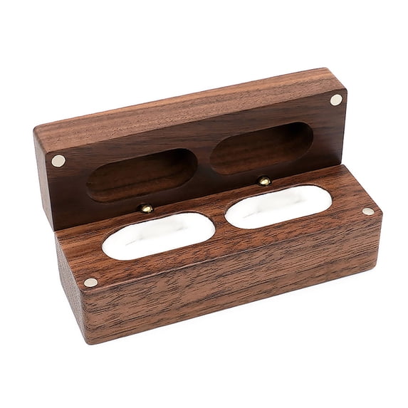 Yesbay Ring Box Wooden Ring Holder Box Soft Lining Double Ring Storage Case for Proposal Engagement Wedding