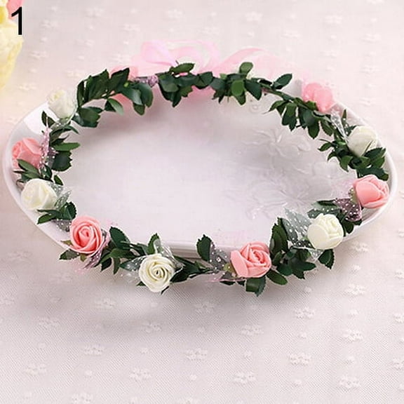 Yesbay Rose Flower Crown Headband Wreath Party Wedding Bridal Garland Hairband Headwear
