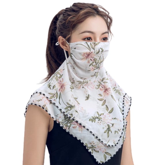 Yesbay Rose Flower Women Summer Chiffon Anti-UV Thin Veil Scarf Neck Face Cover Shawl