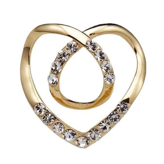 Yesbay Scarf Buckle Multifunctional Geometry Shiny Rhinestone Inlaid Decorative Clothing Accessories Metal Fashion Love Heart Shape Brooch Shawl Ring Clip for Daily Wear