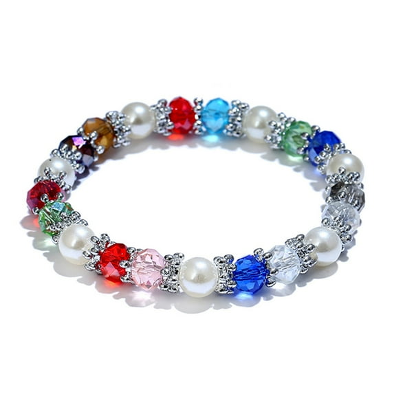 Yesbay Shiny Colorful Rhinestone Faux Pearl Bracelet Bangle Women Jewelry Birthday Gift,Multicolor