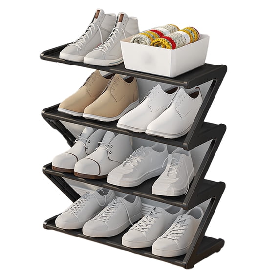 Yesbay Shoe Storage Rack 4 Tiers Stable Free Standing Large Capacity Z-shaped Home Dorm Entryway Shoe Organizer Shoe Shelf