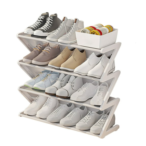 Yesbay Shoe Storage Rack 4 Tiers Stable Free Standing Large Capacity Z-shaped Home Dorm Entryway Shoe Organizer Shoe Shelf