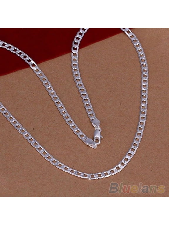 Silver Plated 4mm Sideways Flat Chain Necklace Jewelry Gift-22 inch