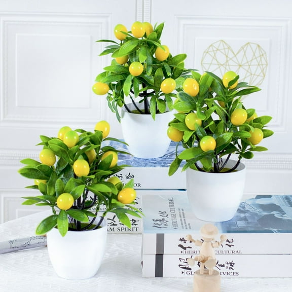 Yesbay Simulation Bonsai ed Creating Vitality Plastic Fake 12 Mesh Lemon Artificial Potted Plant Home Decor for Table Top
