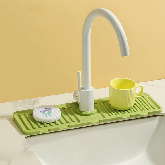 Yesbay Sink Faucet Drain Mat Kitchen Splash Guard Drying Mat Sink Organization Tray for Home Green