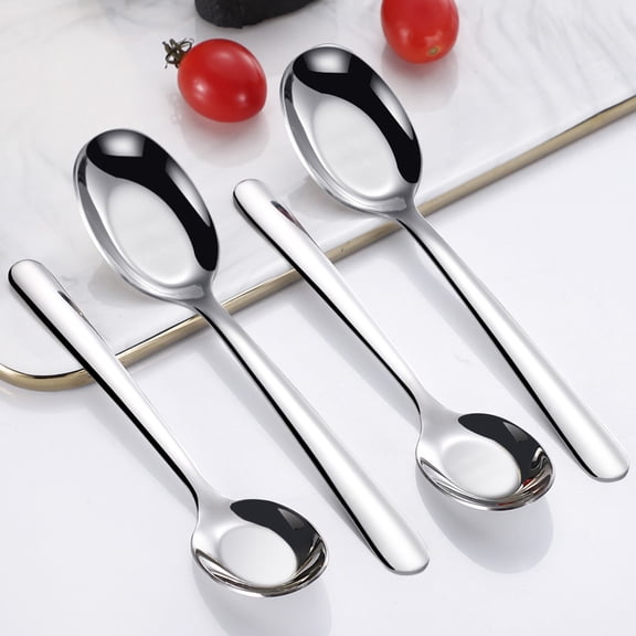 Yesbay Soup Spoon Extended Handle Mirror Polished Comfortable Grip Anti-rust Tableware Anti-scald Smooth Edge Meal Spoon for Dining Room