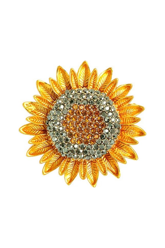 Sparkling Sunflower Brooch Outfit Decor Rhinestone Flower Pin Realistic Stainless Sunflower Floral Pin Clothes Decor Jewelry