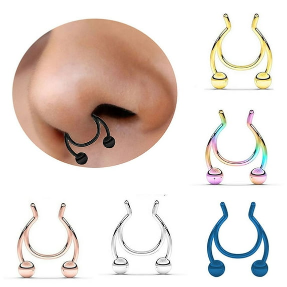 Yesbay Stainless Steel Antler Shape Nose Ring Clip Nasal Septum Piercing Body Jewelry-Golden